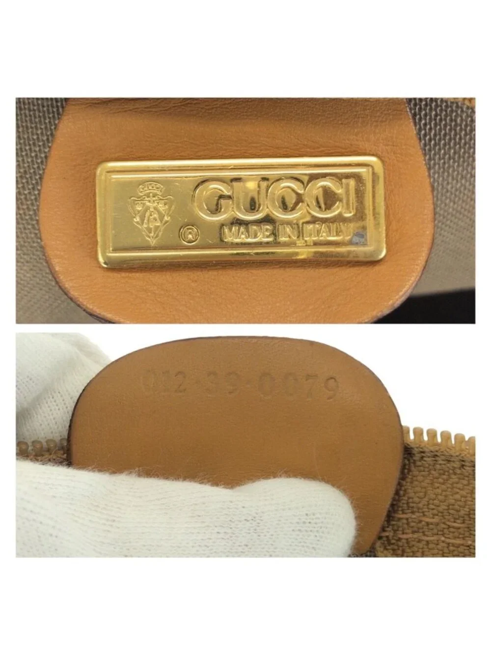 Gucci Vintage Sherry Line Micro GG Beige Gold Leather Boston